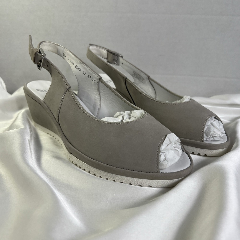 ara Women's Colleen Wedge Sandal Gray Us‎ Size 6 Ankle Buckle New